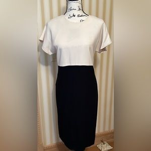 Vintage 90s Liz Claiborne color block dress in Ivory & Black. 12P